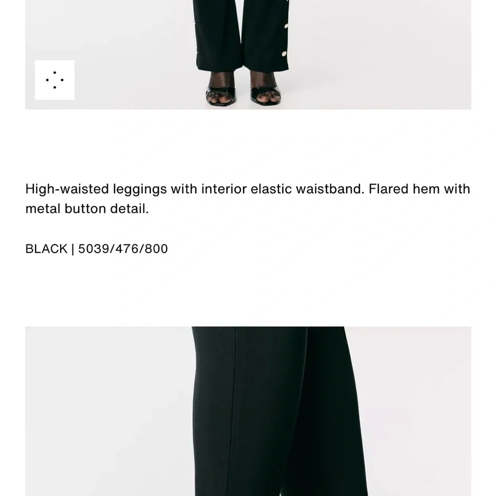 Zara NWT black gold button flare hem detail legging pants